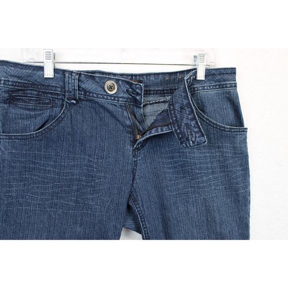 Rewind Capri Button Hem Jeans Women 9 Mid Rise Flat Front Stretch Blue Pants - Picture 10 of 13